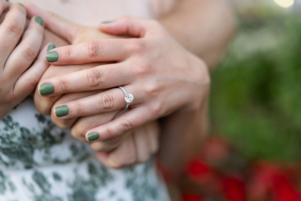 Maine Wedding Photographer, engagement photoshoot with engagement ring in focus
