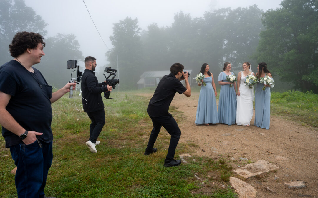 Life In Focus wedding photo and video team, a team of photographers and videographers film bride and bridesmaid during wedding
